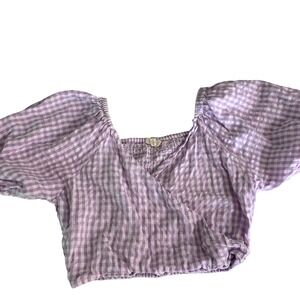 Sim & Sam Gingham Crop Top Medium Wrap Smocked Coquette Softgirl Cute Farmcore